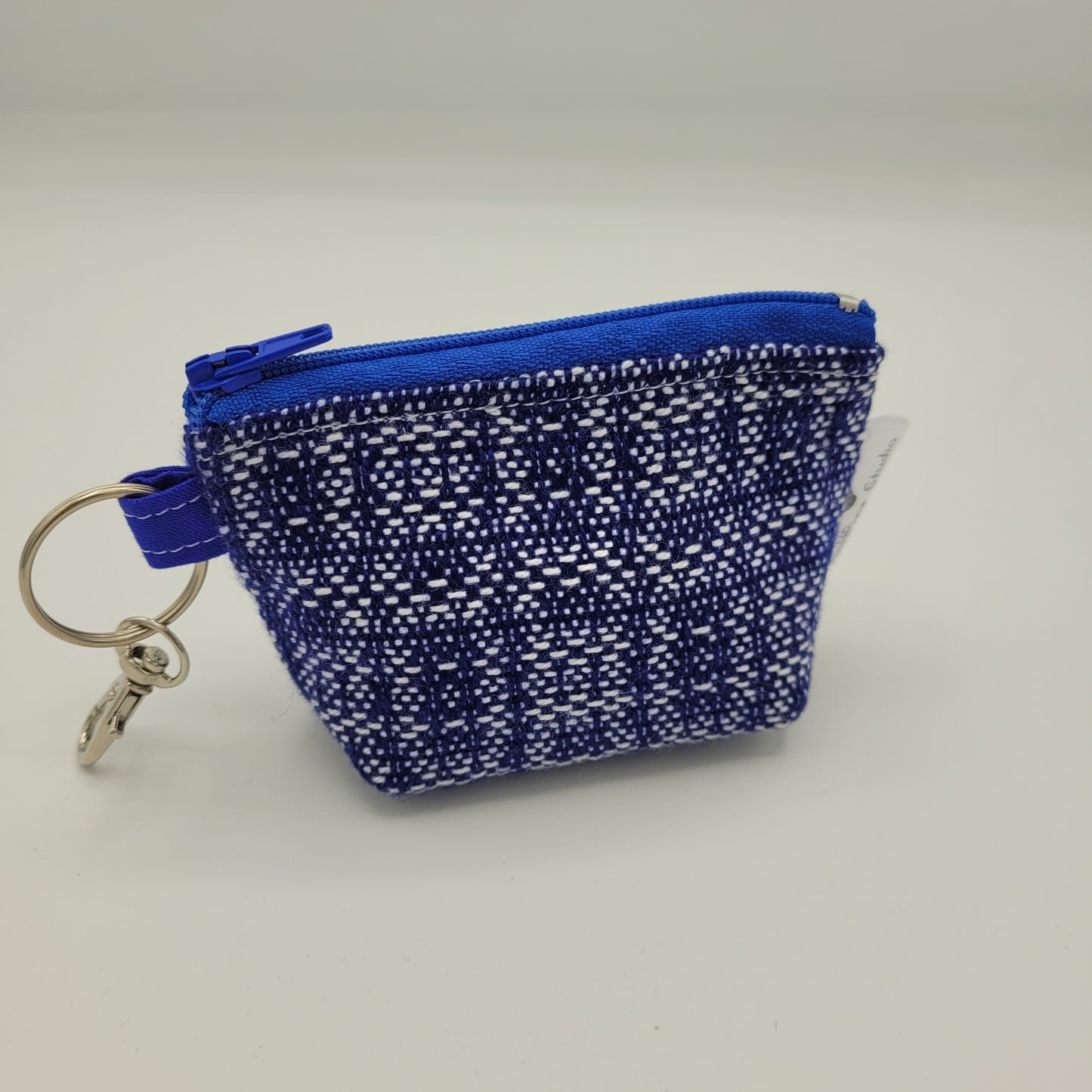 Super Tiny Mini Zip Clip Pouch | Handwoven | Navy/White Print